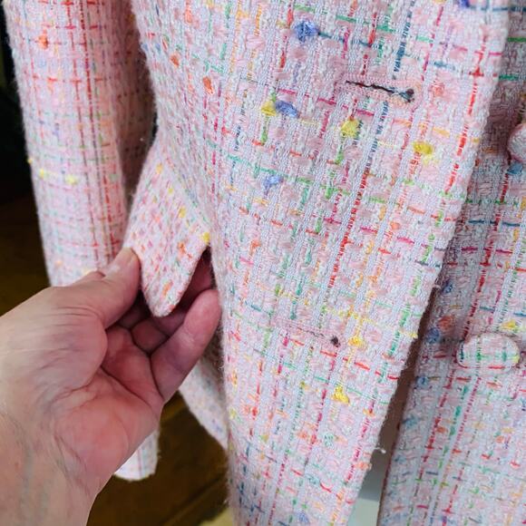 Laura Scott Size 6 Women's Blazer Jacket Pink Tweed Button Front Career Twee - Picture 4 of 8